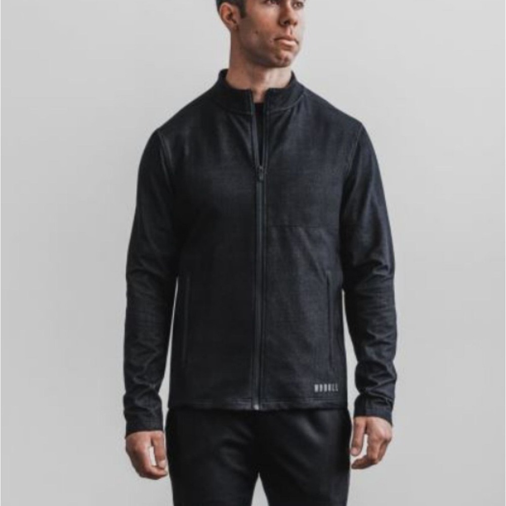 NOBULL Full Zip Jacket Mens Small Black Denim Texture Athletic Training Gym